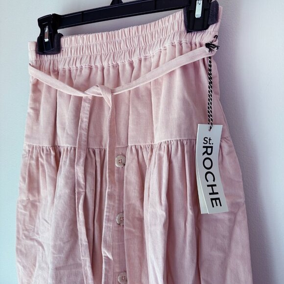 St. Roche NWT Kia Skirt in Pink Corduroy Button Front, Pockets Women’s XS - Picture 3 of 6